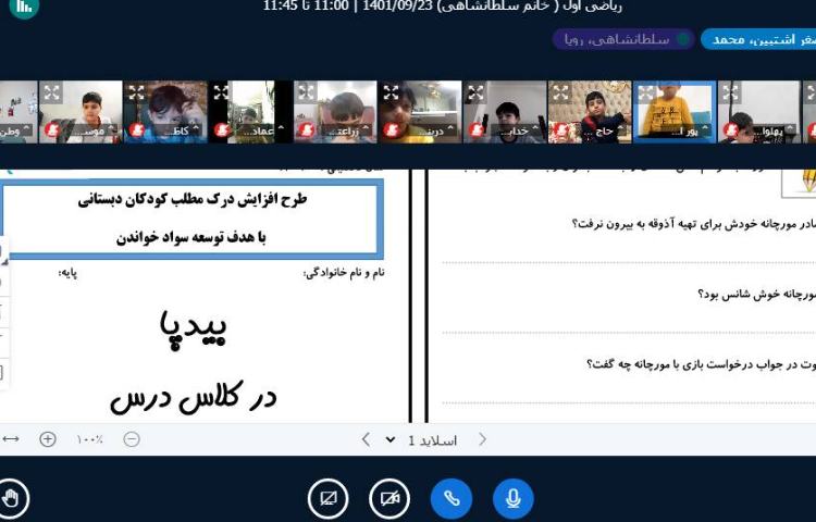:اجرای طرح بیدپا در کلاس آنلاین، کلاس پرتقال
