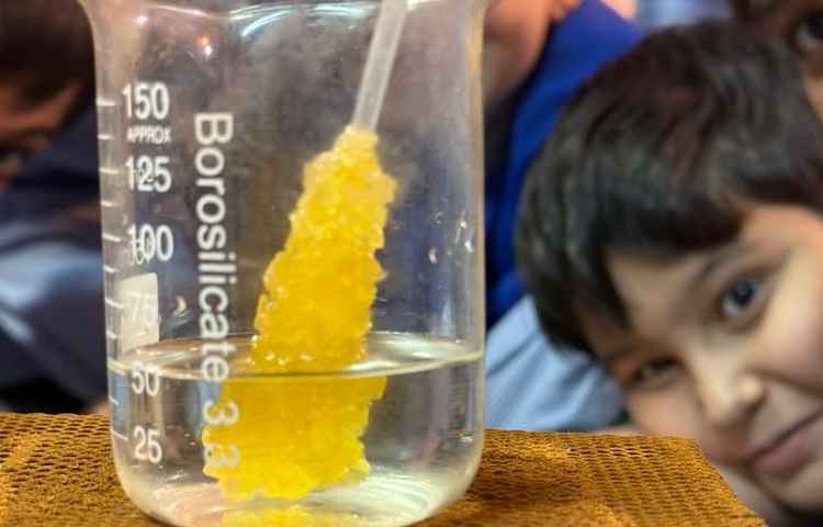 ازمایش علوم برای حل شدن نبات در سه حالت مختلف در آب و بررسی سرعت آنها. 4