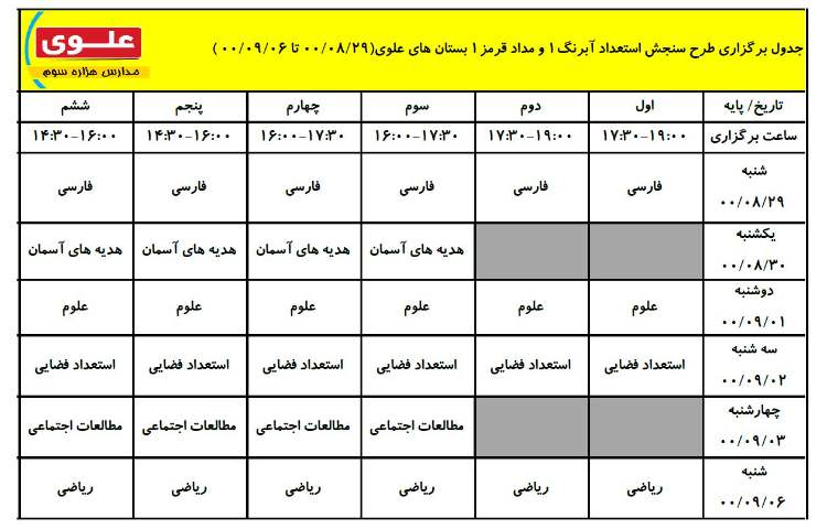 اطلاعیهارزشیابی هفته اول آذر ماه 1