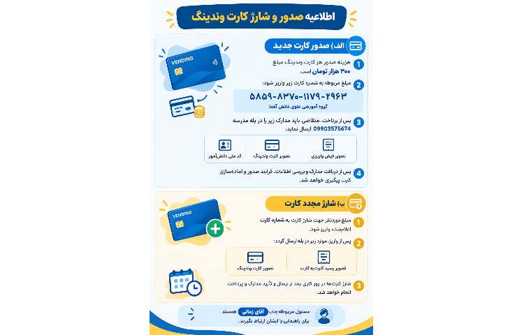 اطلاعیه صدور و شارژ کارت وندینگ ماشین