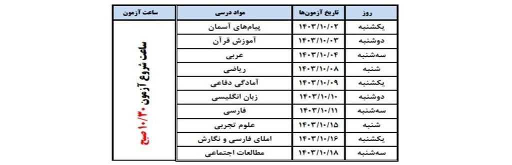 اعلام برنامه امتحانات پایه نهم دانش‌آموزان تهران