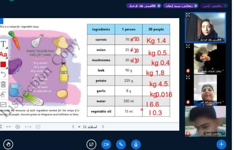 انجام فعالیت‌های مربوط به Capacity و Mass در زنگ Math 1