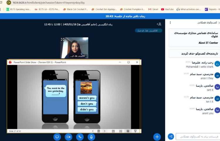 انجام فعالیت‌های کلاسی و تمرین Online Classroom Languge در زنگ General English 3