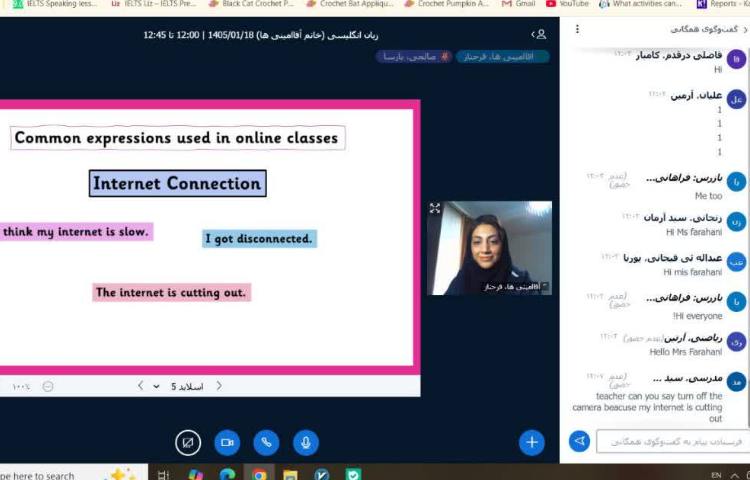 انجام فعالیت‌های کلاسی و تمرین Online Classroom Languge در زنگ General English
