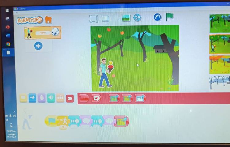 انجام پروژه های دو و چهار اسکرچ جونیور ( گردش ماه به دور زمین و چهارفصل ) 1