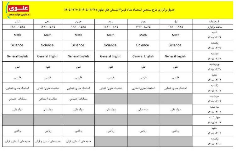 برنامه ارزشیابی نیمسال دوم