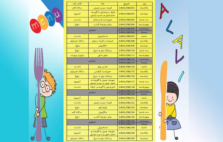 :برنامه غذایی آبان ماه (اصلاح شده) 1