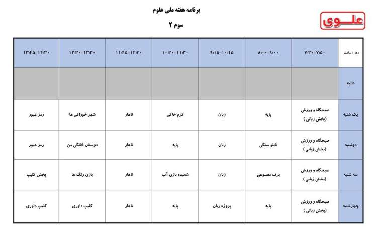 برنامه کلاسی هفته ملی علوم دانش آموزان دبستان علوی