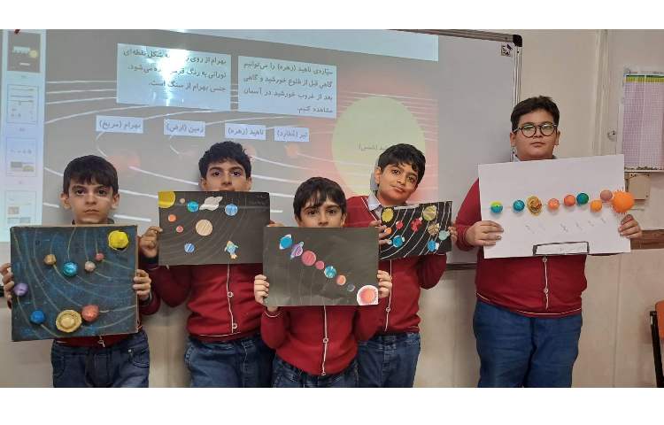 تدریس درس آسمان درشب و نمایش کاردستی دانش آموزان 4