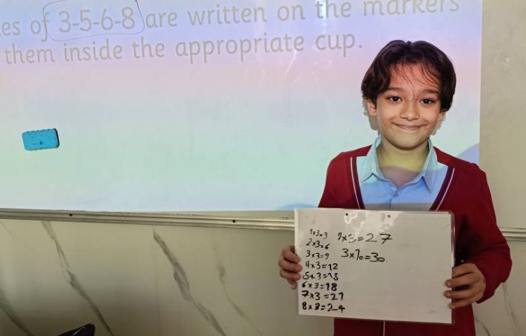 تمرین مضرب و مربع اعداد در کلاس ریاضی به زبان انگلیسی