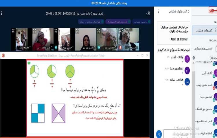 حل تمرینات مربوط به تساوی کسرها با مشارکت دانش آموزان 1