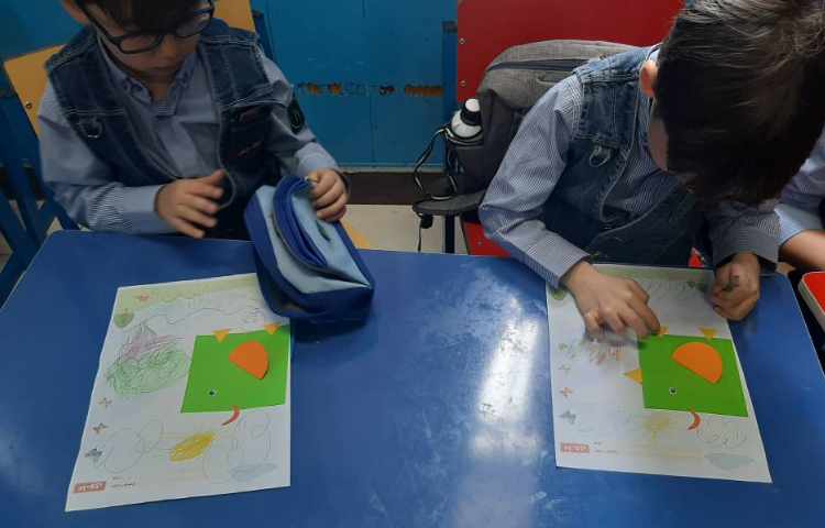 درست کردن جوجه خندان ( مبحث تلفیق هنر و ریاضی و شناخت اشکال هندسی ) به همراه پسرانم