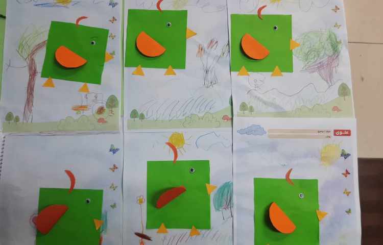 درست کردن جوجه خندان ( مبحث تلفیق هنر و ریاضی و شناخت اشکال هندسی ) به همراه پسرانم 5