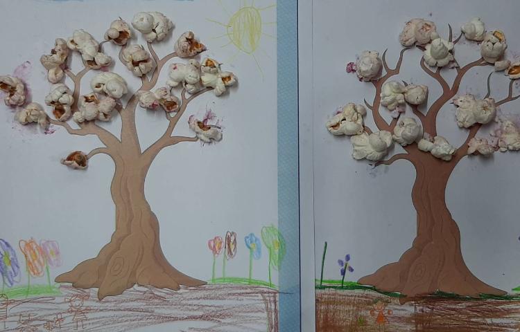 درست کردن شکوفه های بهاری با پاپ کورن و در انتها میل کردن پاپ کورن های خوشمزه