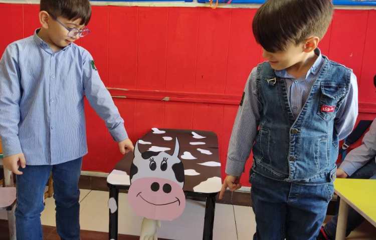 درست کردن گاو با استفاده از میز مربوط به درس مفید بودن حیوانات اهلی به همراه دوشیدن شیر 1