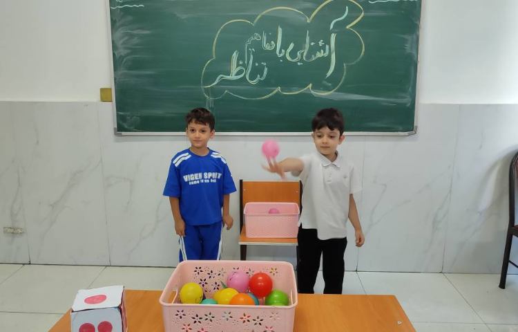 درس ریاضی ( آشنایی با مفاهیم تناظر) هماهنگی چشم و دست همراه با بازی انجام شد. 1