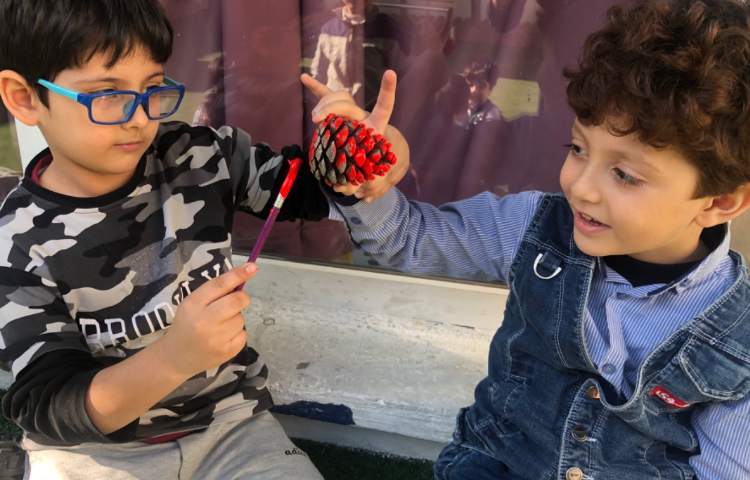 دستان توانا رنگ کردن میوه کاج و تبدیل ان به اشکال محتلف