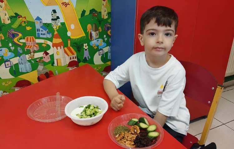 دست ورزی ، خورد کردن خیار و آماده کردن آب ، دوغ ، خیار در یک روز تابستانی 3