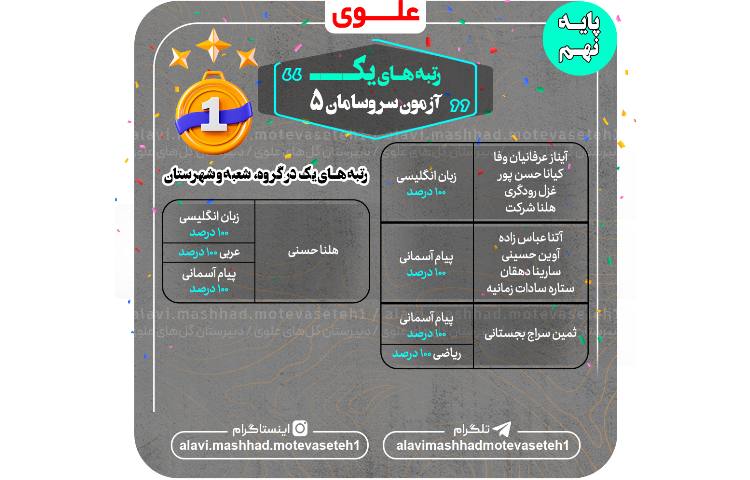 رتبه های اول آزمون سروسامان 5 4