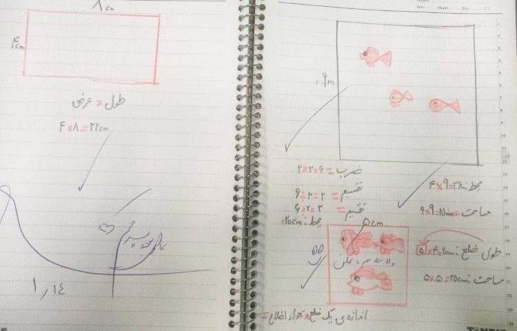 :ریاضی، فعالیت کلاسی، تلفیقی _ مروری محیط و مساحت و جدول ضرب 2
