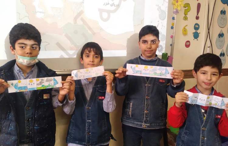 زنگ علوم : تدریس درس آب ماده‌ی با ارزش و درست کردن کاردستی چرخه‌ی آب 4