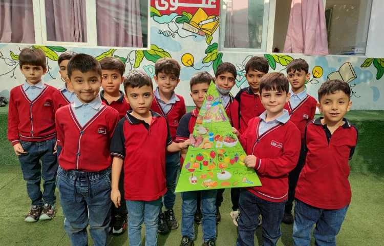 ساخت ماکت هرم غذایی برای درس علوم فصل 3 مبحث ( سالم باش و شاداب باش) در کلاس توسط دانش‌آموزان 3