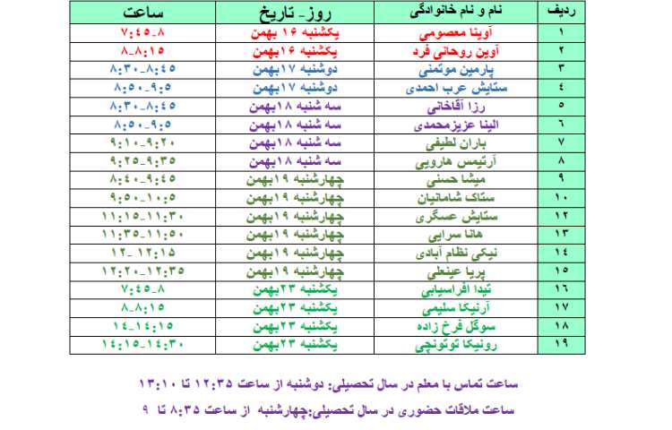 لیست ملاقات فردی نرگس1 1