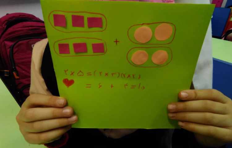 مبحث خاصیت توزیع پذیری ضرب با استفاده از دست ورزی