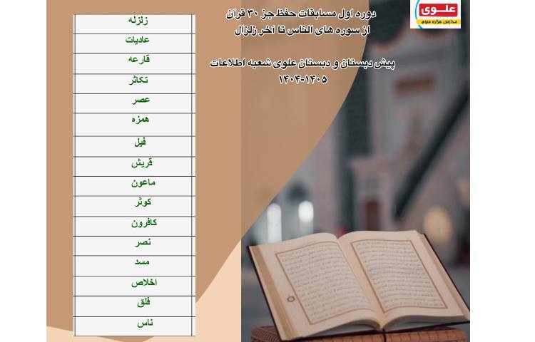 مسابقات حفظ جز 30 قرآن کریم