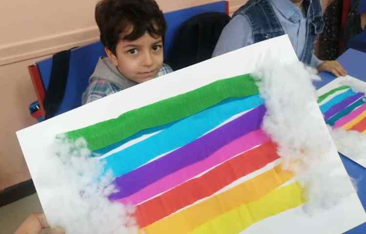 ملاژ با کاغذکشی و الیاف به صورت رنگین کمان 6