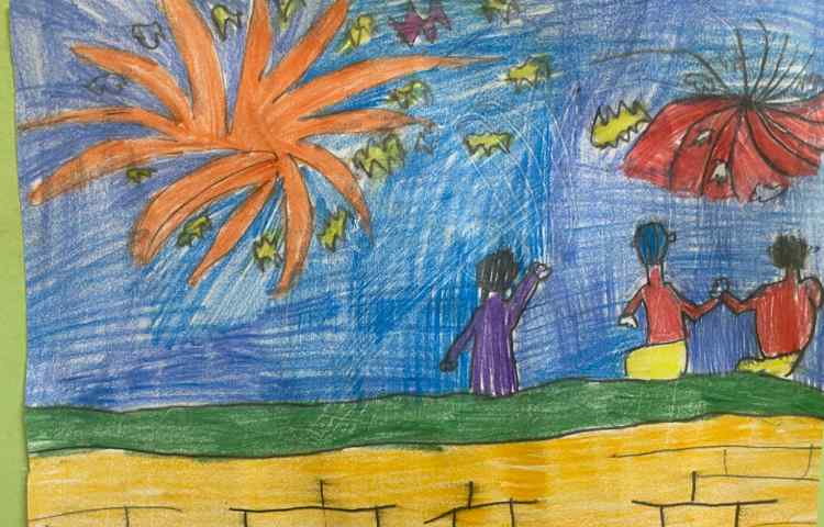 :نقاشی آتش بازی و فشفشه و نقاشی های تکمیل شده دانش آموزان 6