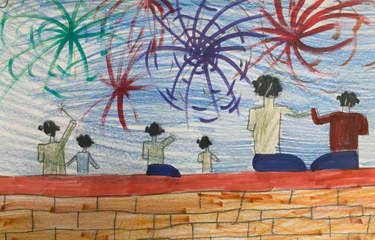 :نقاشی آتش بازی و فشفشه و نقاشی های تکمیل شده دانش آموزان 8