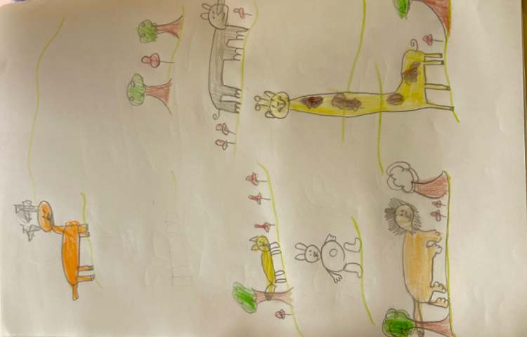 نقاشی از جنگل طبقه ای همراه حیوانات مختلف 1