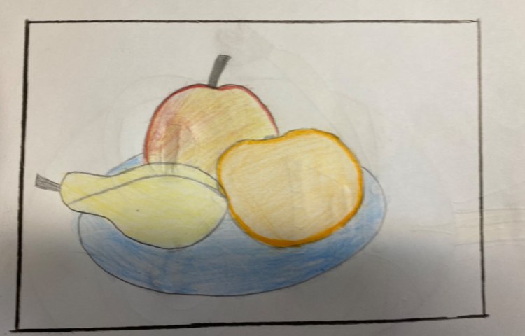 :نقاشی از میوه با سایه و روشن،متریال مداد رنگی 1