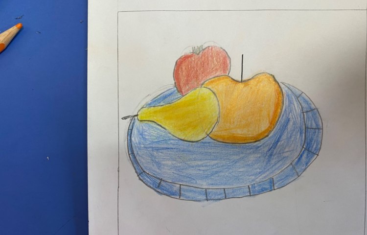 :نقاشی از میوه با سایه و روشن،متریال مداد رنگی 6