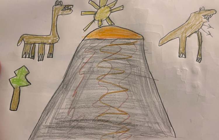 نقاشی از کوه آتشفشان و کهکشان 1