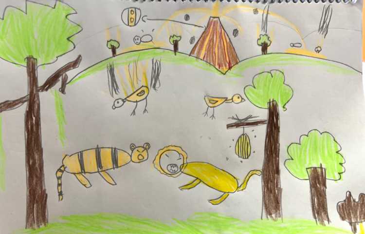 نقاشی از کوه آتشفشان و کهکشان 5