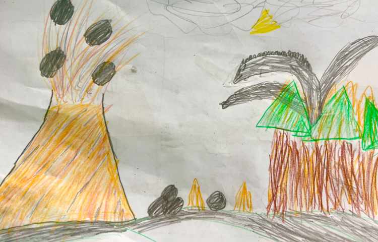نقاشی از کوه آتشفشان و کهکشان 6