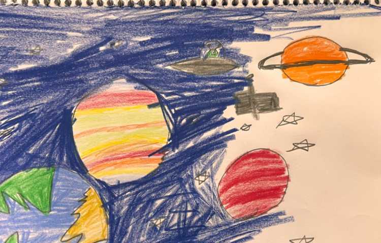 نقاشی از کوه آتشفشان و کهکشان