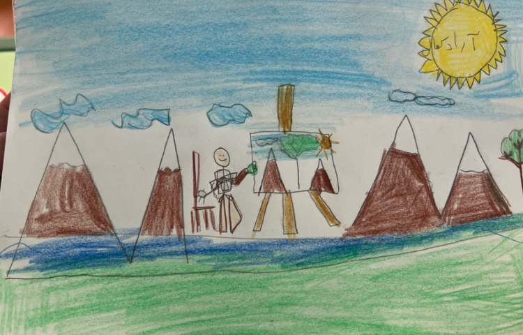 نقاشی از یک نقاش درحال نقاشی در فضای دلخواه (منظره ،موزه ،بنای تاریخی...)