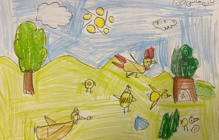 :نقاشی خانواده مرغ و خروس، آهو و پارک 1