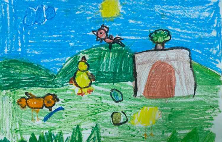 :نقاشی خانواده مرغ و خروس، آهو و پارک 2