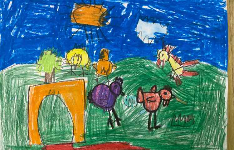 :نقاشی خانواده مرغ و خروس، آهو و پارک 3