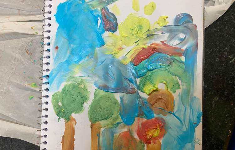 :هنر و خلاقیت، نقاشی درخت بهاری با رنگ انگشتی 2