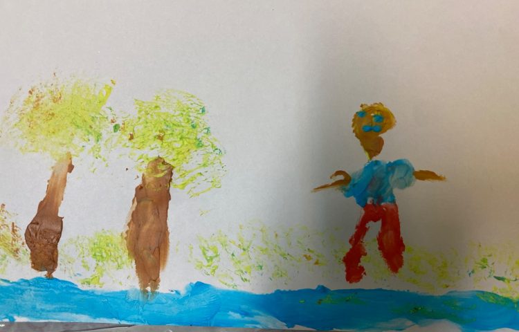 :هنر و خلاقیت، نقاشی درخت بهاری با رنگ انگشتی 8