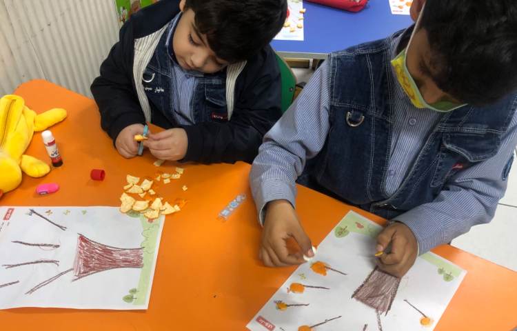 کلاس هوش و خلاقیت جهت دستورزی، پوست نارنگی را جدا کردیم و برش دادیم و با ان درخت نارنگی درست کردیم 3